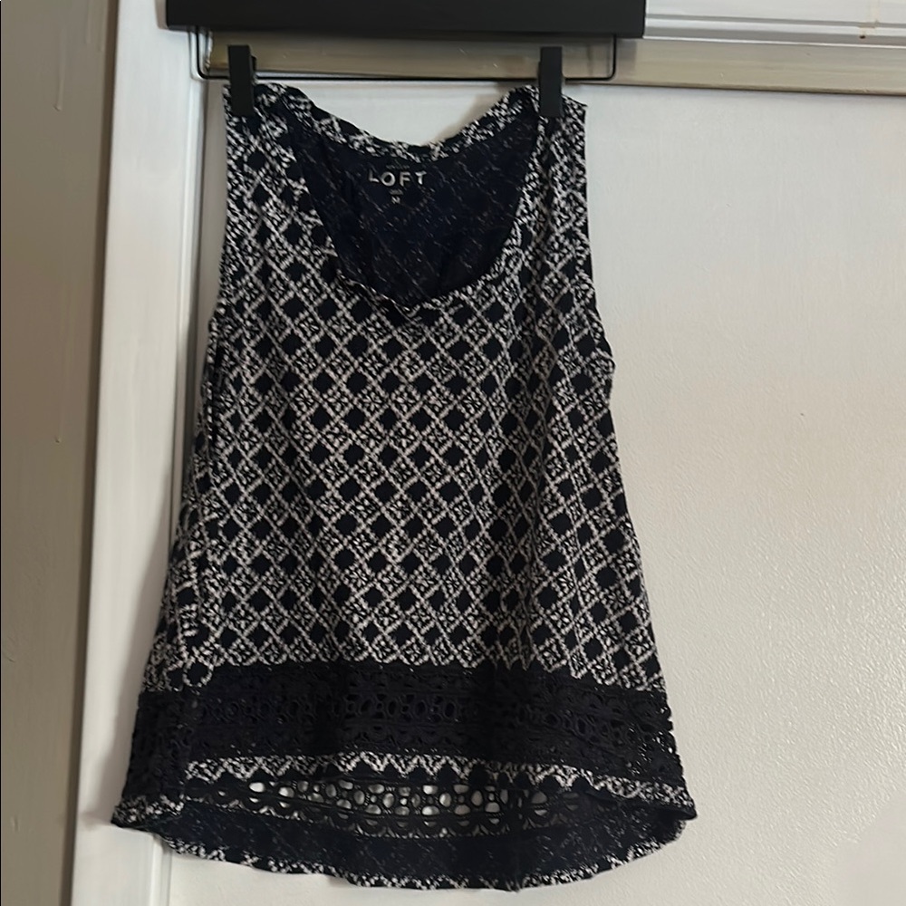 LOFT Navy and White Sleeveless Tank Top